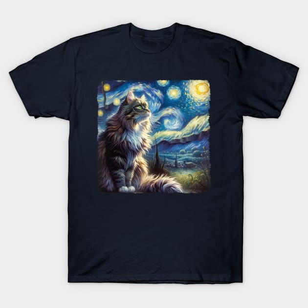 Domestic Medium Hair Starry Night Inspired - Artistic Cat T-Shirt by starry_night